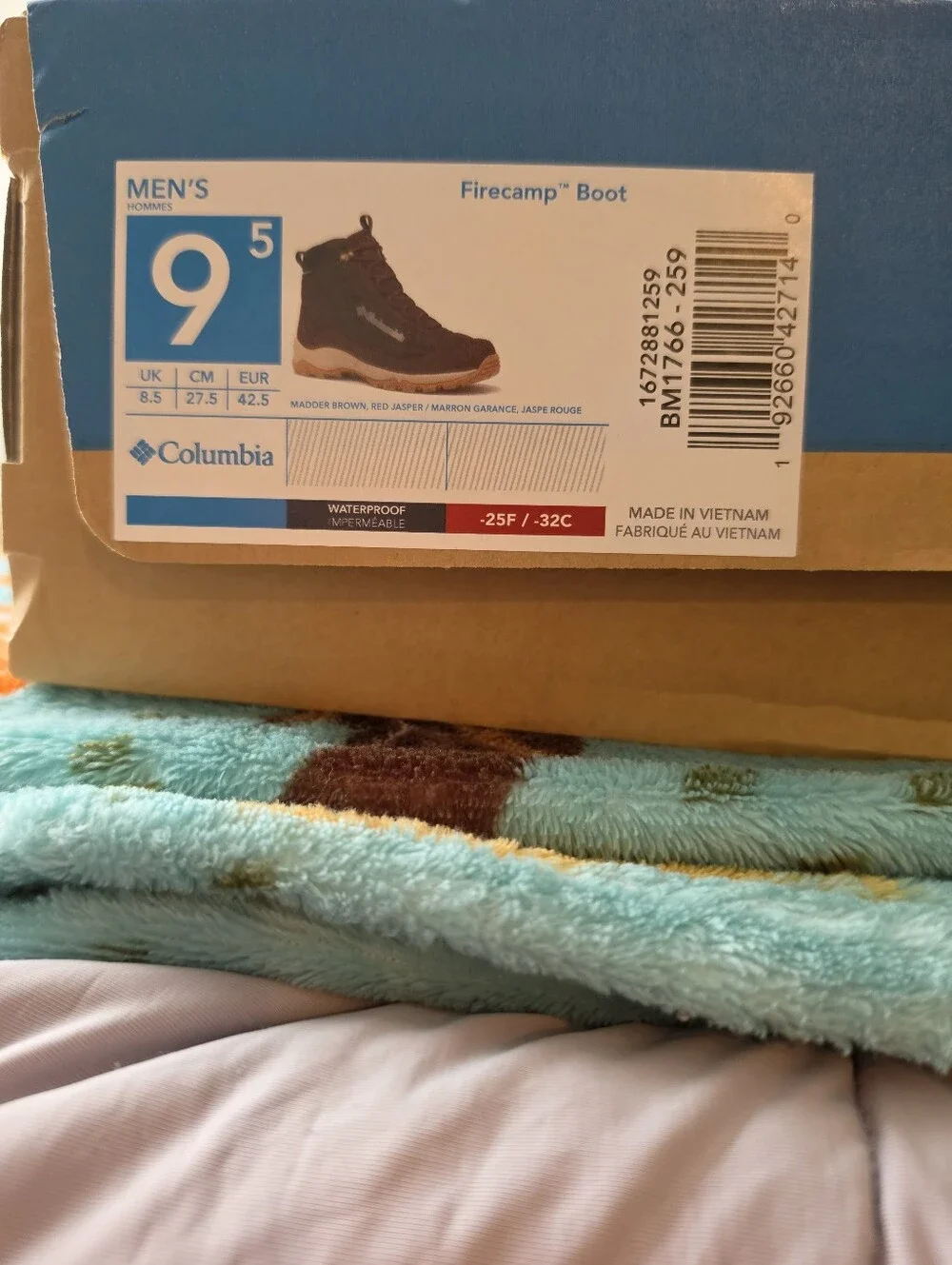 Columbia Men's 9.5 Firecamp Waterproof Winter Boot - Burgundy